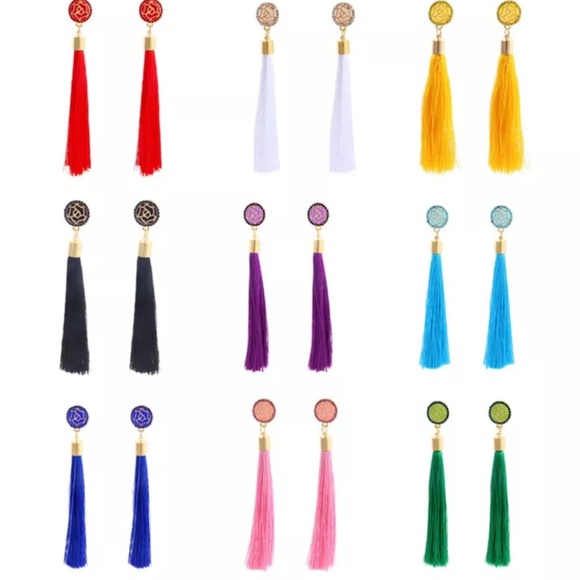 Long Fringe Tassel Statement Rhinestone Earrings - Picture 3 of 4